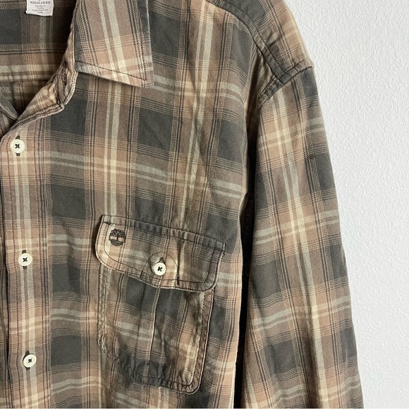 Men’s Timberland Brown Plaid Vintage Button Down Long Sleeve Size XXL! - Picture 6 of 7